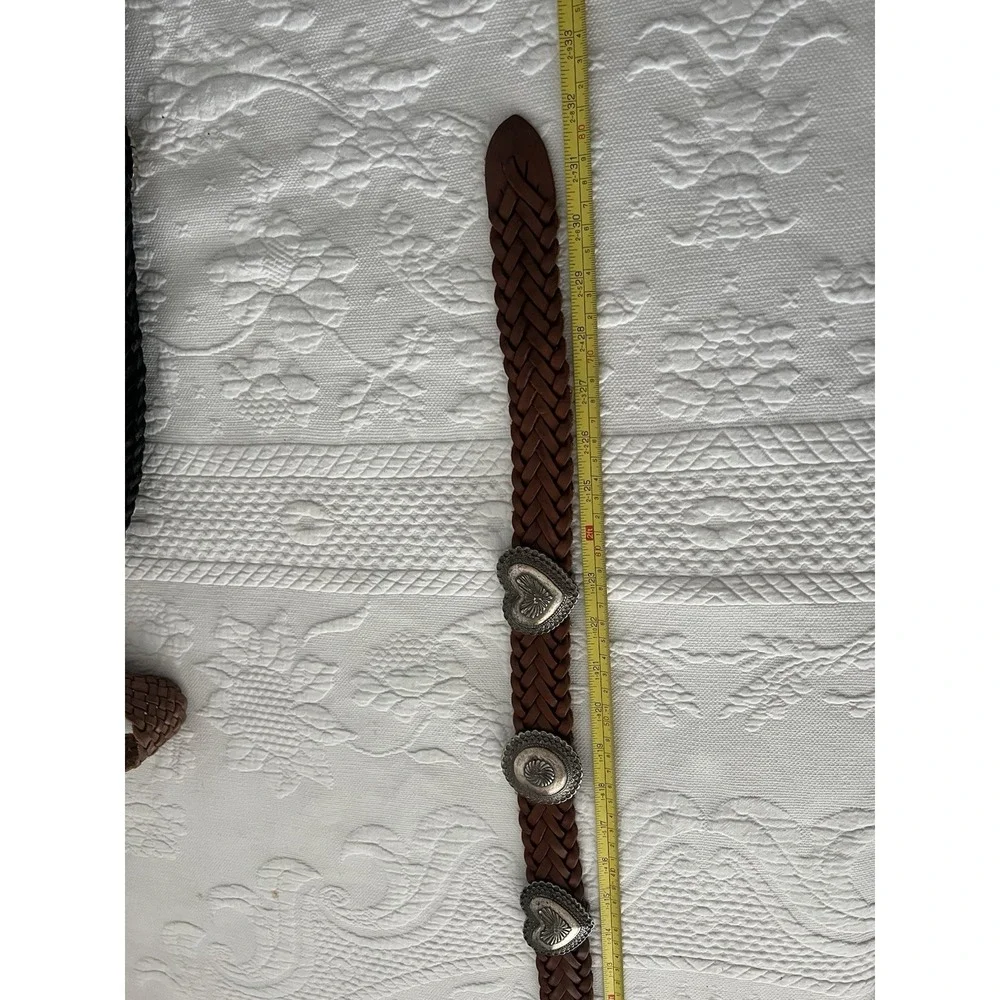 vintage BRIGHTON western CONCHO braided Leather 1991 Belt HEARTS 43908 Small